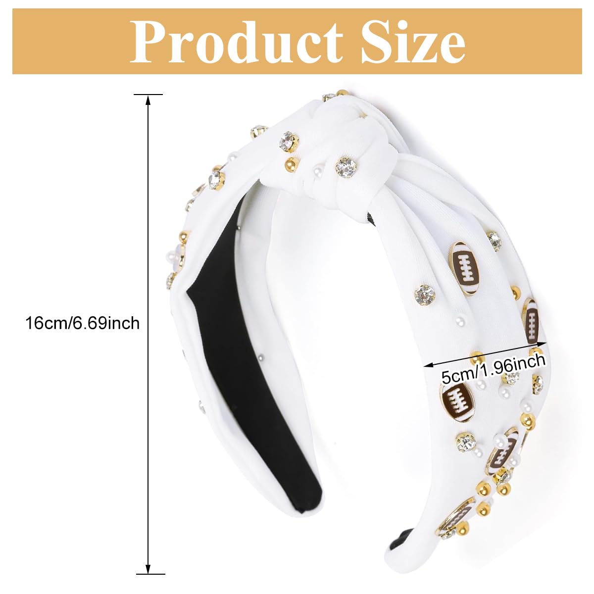 PALAY Wide Headband for Women Fashion Football Headband Pearl Jeweled Knot Hairband Rugby Embellishments Elegant Headbands Sports Fan Gifts - White PALAY Wide Headband for Women Fashion Football Headband Pearl Jeweled Knot Hairband Rugby Embellishments Elegant Headbands Sports Fan Gifts - White